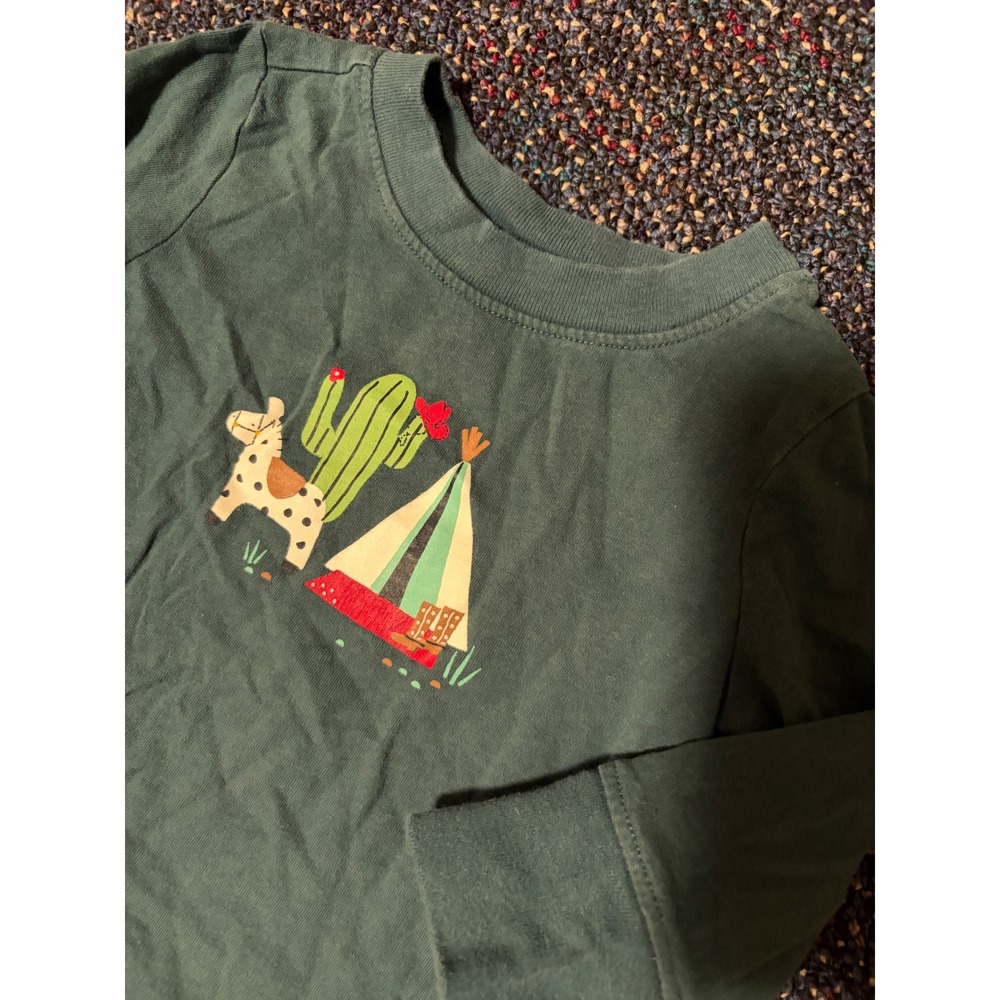 Hanna Andersson Kids Green Desert Horse Cactus Graphic Long Sleeve Tee 3-6M
